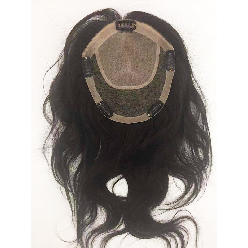 Silk Base Human Hair Topperfor Women Free part Remy Clip in Hairpiece Closure natural black YL341